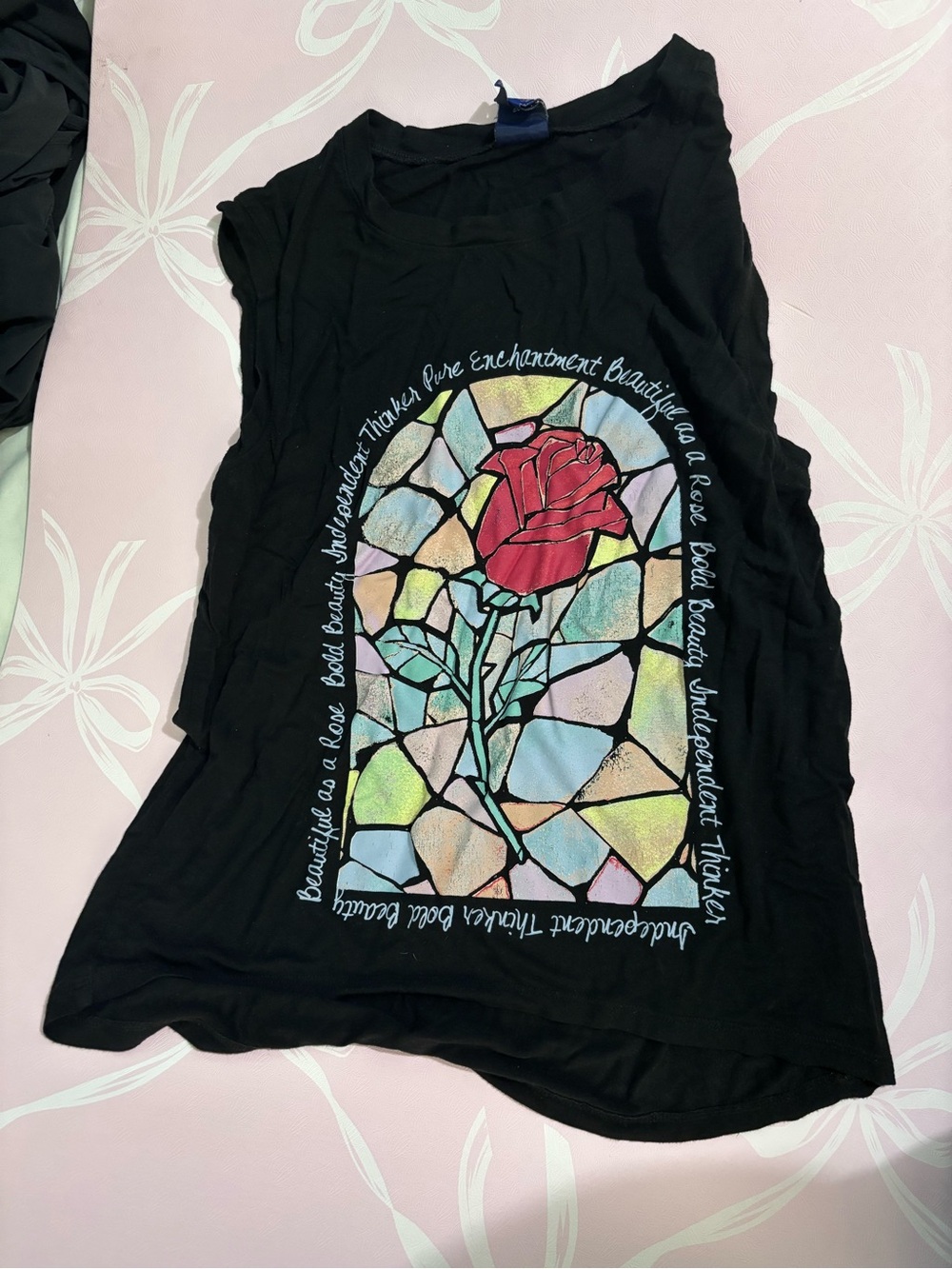 Disney Black Tank Top with Stained-Glass Rose Graphic